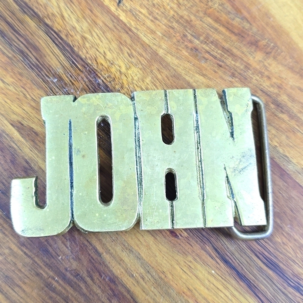 Solid brass belt buckle (JOHN) Vintage classic.